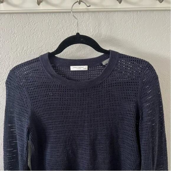 Equipment Navy Blue Cotton Linen Open Knit Crewneck Sweater - Picture 2 of 4